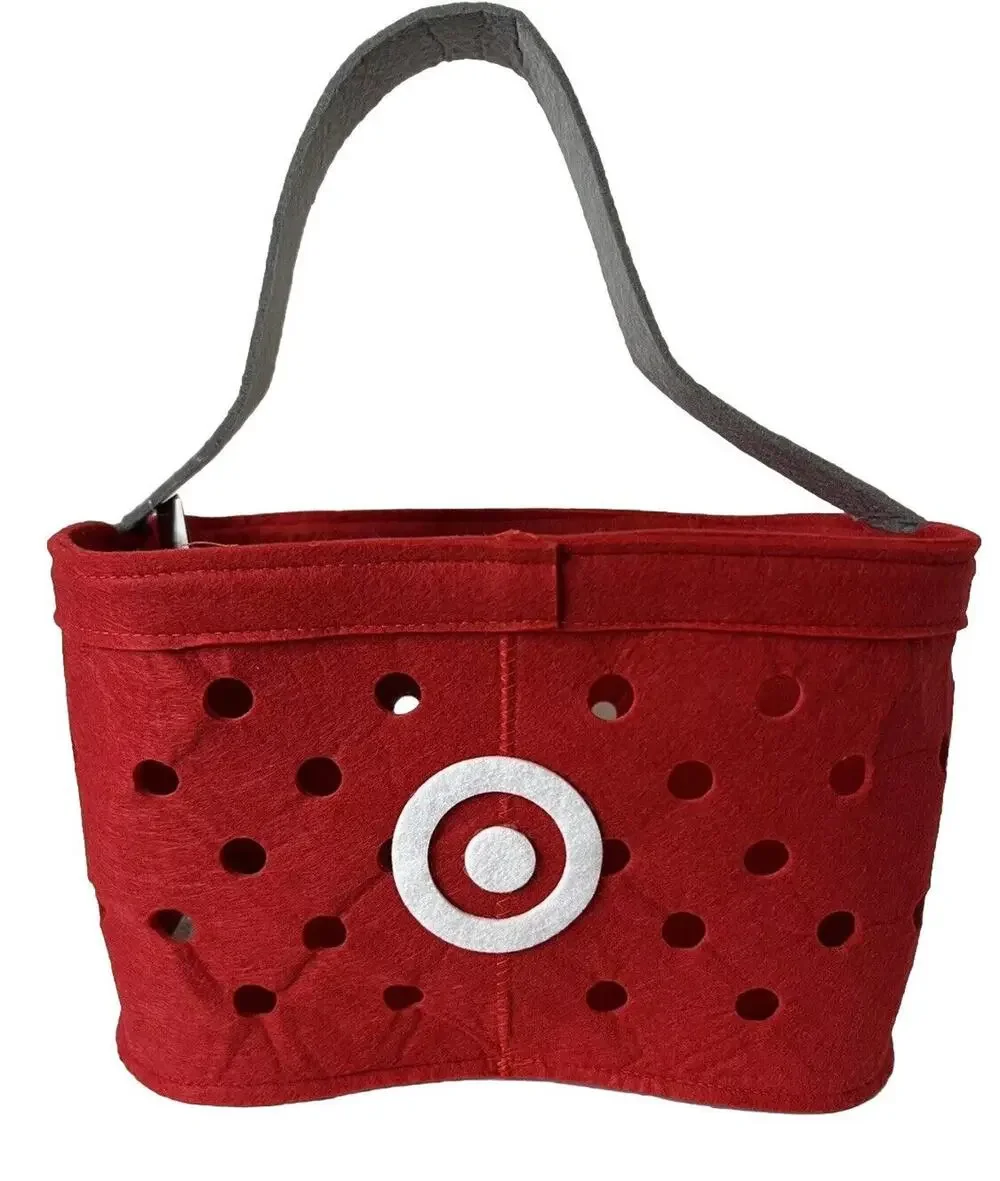 Target Halloween Trick Treat Tote Basket Pail Red Felt Bag Hyde & Eek Bullseye